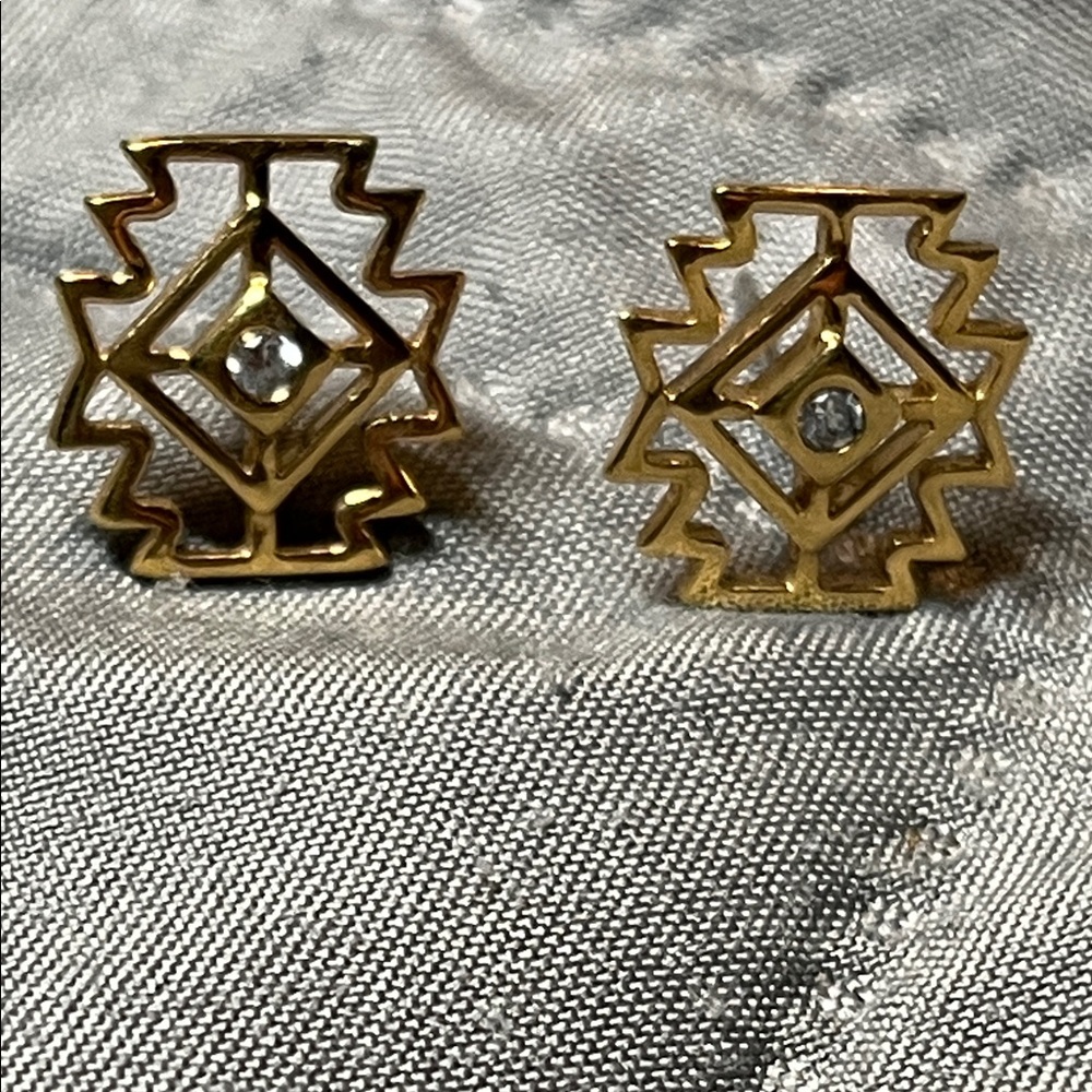 Geometric Gold tone Earrings with Crystal Accents
